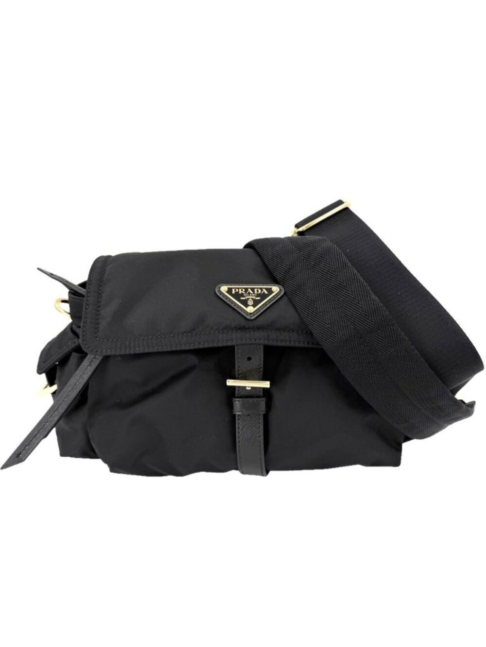Prada Shoulder Bag Explorer Medium Re-Nylon Black Gold
